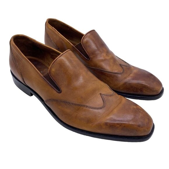 Donald Pliner Dress Shoes Mens 11.5 Valente Leather Slip On Wingtip Loafer Italy - Picture 1 of 13